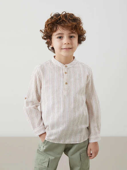 LCW Kids TURUNCU Hakim Yaka Çizgili Erkek Çocuk Gömlek ürün görseli 1