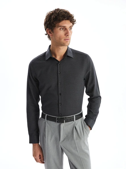 LCWAIKIKI Formal GRİ Slim Fit Uzun Kollu Armürlü Erkek Gömlek ürün görseli 1