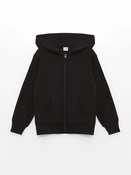 LCW Kids Siyah Uzun Kollu Kız Çocuk Kalın Fermuarlı Sweatshirt ürün görseli 1