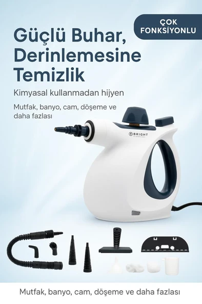 Bright Elegance BE-3410 9 in 1 Çok Fonksiyonlu El Tipi Basınçlı Buharlı Temizlik Makinesi Ev, Zemin, Araba, Mutfak ürün görseli 1