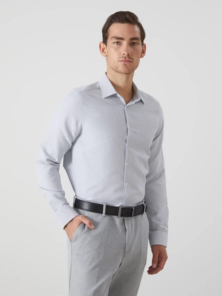 LCWAIKIKI Formal GRİ Slim Fit Uzun Kollu Armürlü Erkek Gömlek ürün görseli 1