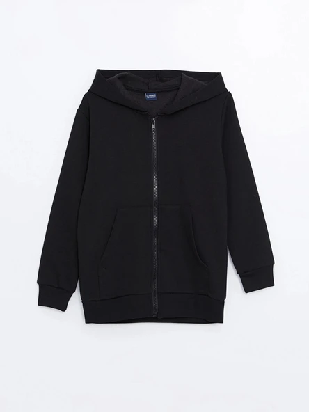 LCW Kids Siyah Kapüşonlu Erkek Çocuk Kalın Fermuarlı Sweatshirt ürün görseli 1