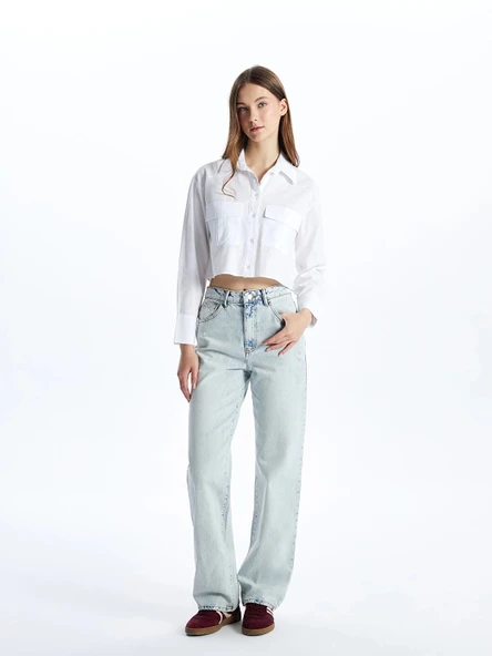 XSIDE BEYAZ Crop Poplin Kadın Gömlek - Resim 2