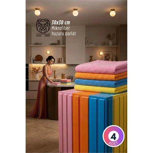 4'lü Lüks Mikrofiber Bez Seti: İz Bırakmayan Ultra Emici ürün görseli 1
