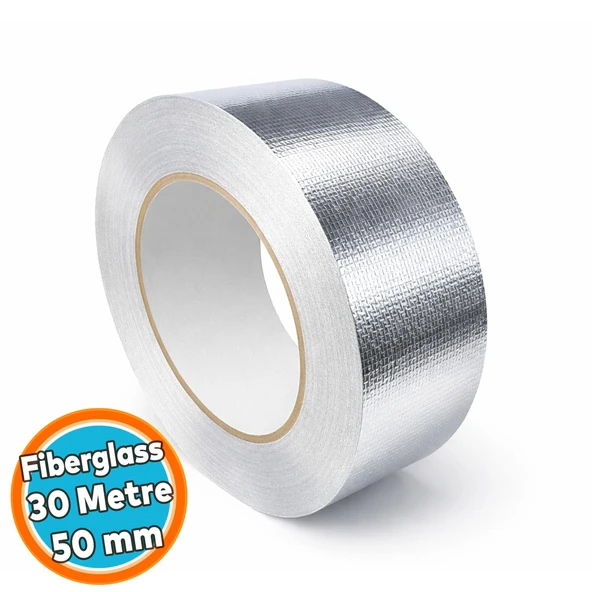 Çok Amaçlı Gümüş Renk Fiberglas Yanmaz Bant Gümüş Renk Kendinden Yapışkanlı 30 Metre 50 mm ürün görseli 1