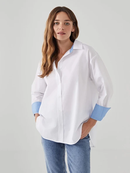 LCW Vision EKRU Oversize Kadın Gömlek ürün görseli 1