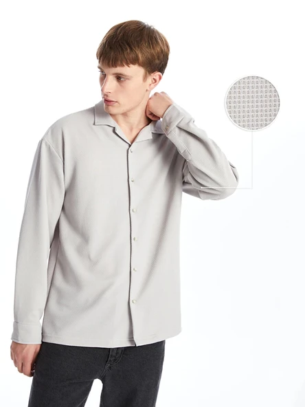 LCW Casual Gri Regular Fit Uzun Kollu Erkek Dokulu Gömlek ürün görseli 1