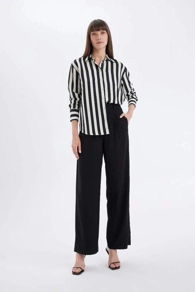 D4511 Oversize Fit Desenli Uzun Kollu Gömlek ürün görseli 1