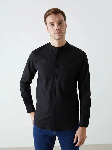 LCWAIKIKI Classic Siyah Regular Fit Uzun Kollu Oxford Erkek Gömlek ürün görseli 1