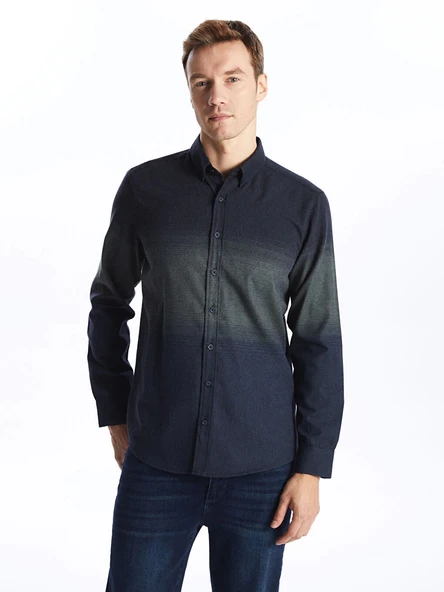 LCWAIKIKI Classic Lacivert Regular Fit Uzun Kollu Gabardin Erkek Gömlek ürün görseli 1