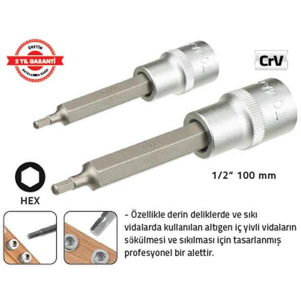 1/2 " 100 mm LOKMALI ALLEN UÇ (6 mm) UZUN (10 Adet) ürün görseli 1