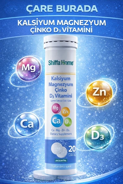 Kalsiyum & Magnezyum & Çinko & D3 Vitamini Efervesan Tablet 3500 mg (20 Tablet) ürün görseli 1