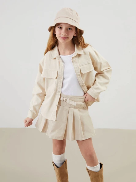 LCW Kids BEJ Cepli Kız Çocuk Gömlek Ceket ürün görseli 1