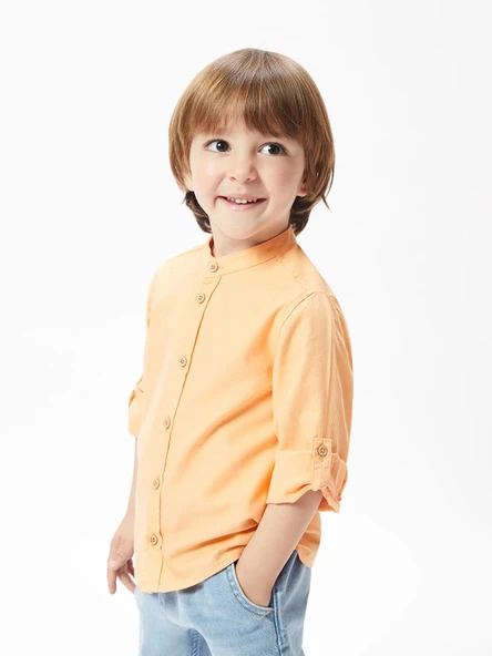 LCW Kids Turuncu Hakim Yaka Uzun Kollu Basic Erkek Bebek Gömlek ürün görseli 1