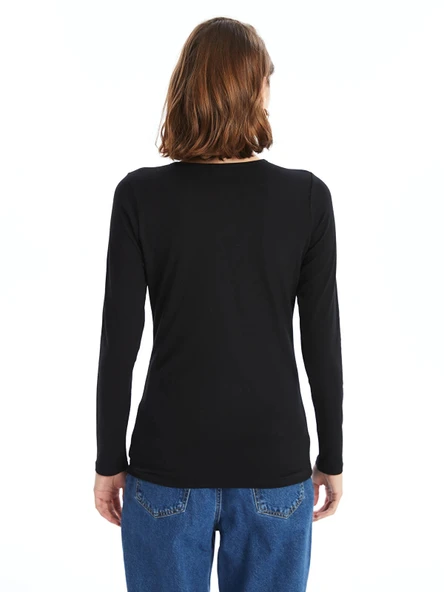 LCWAIKIKI Basic Siyah Bisiklet Yaka Kadın Body - Resim 5