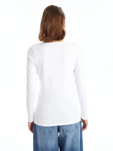 LCWAIKIKI Basic Beyaz Bisiklet Yaka Kadın Body - Resim 5