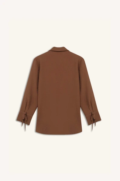 Defacto C3819 Kahve Regular Fit Basic Düz Uzun Kollu Gömlek - Resim 3