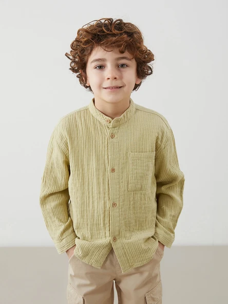 LCW Kids HAKİ Hakim Yaka Basic Erkek Çocuk Gömlek ürün görseli 1