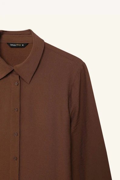 Defacto C3819 Kahve Regular Fit Basic Düz Uzun Kollu Gömlek - Resim 2