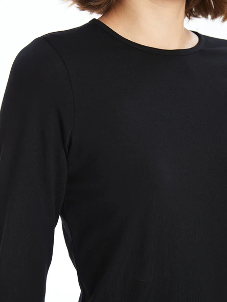LCWAIKIKI Basic Siyah Bisiklet Yaka Kadın Body - Resim 4