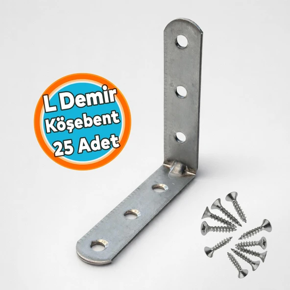 (25 Adet) L Demir Gönye Oval Başlı 15x65x65 mm Mobilya Raf Dolap Köşe Bağlantı Sabitleme Aparatı ürün görseli 1
