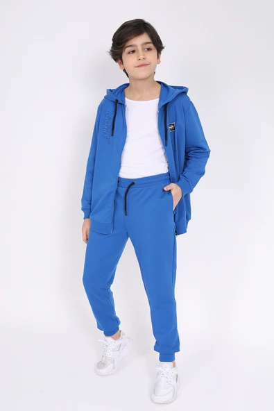 Toontoy Erkek Çocuk 2'li Takım Baskılı Kapüşonlu Fermuarlı Sweatshirt & Beli Paçası Lastikli Cepli Jogger Eşofman Altı - 2 İplik ürün görseli 1