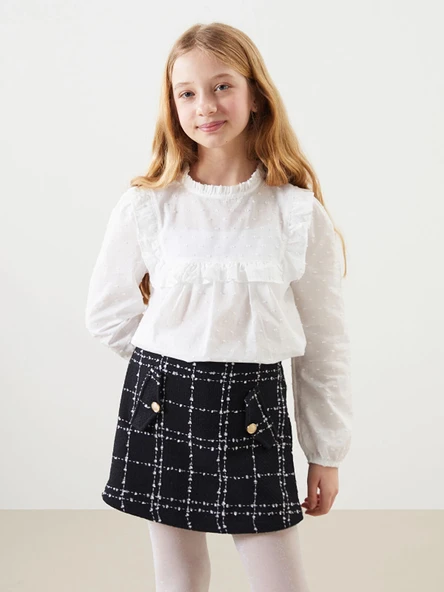LCW Kids EKRU Bisiklet Yaka Dokulu Kız Çocuk Bluz ürün görseli 1