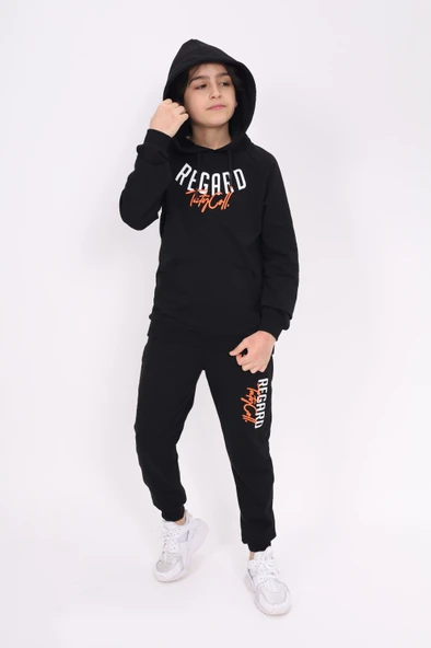 Toontoy Erkek Çocuk 2'li Takım Baskılı Kapüşonlu Cepli Sweatshirt & Beli Paçası Lastikli Cepli Jogger Eşofman Altı - 2 İplik ürün görseli 1