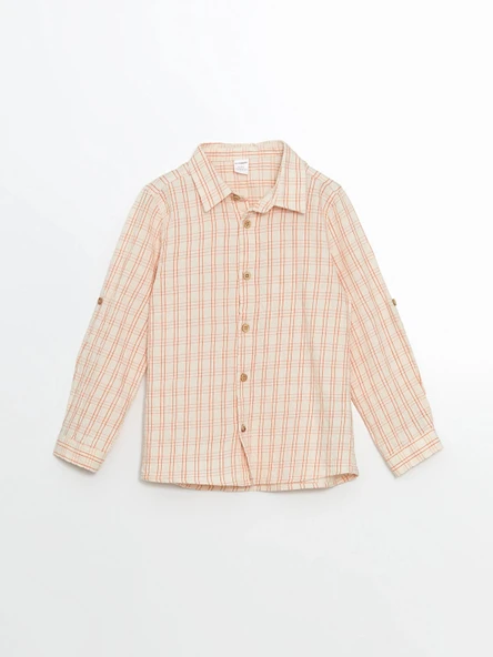 LCW Kids EKRU Gabardin Çizgili Erkek Çocuk Gömlek ürün görseli 1