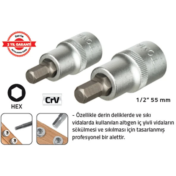 1/2 " 55 mm LOKMALI ALLEN UÇ (10 mm) KISA (10 Adet) ürün görseli 1