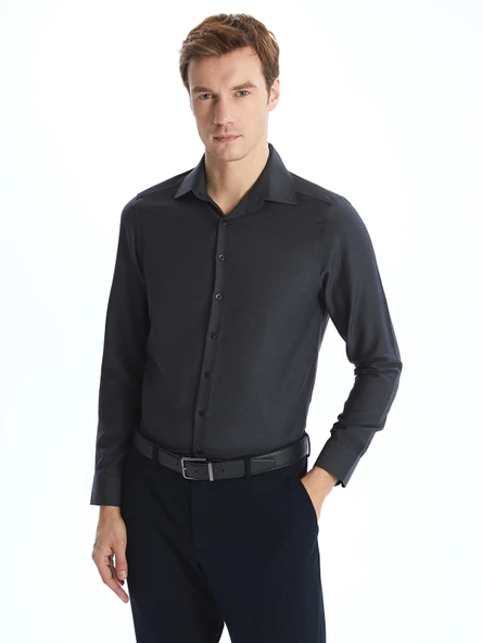 LCWAIKIKI Formal ANTRASİT Slim Fit Uzun Kollu Armürlü Erkek Gömlek ürün görseli 1