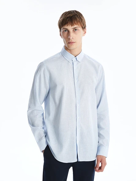 SOUTHBLUE Mavi Slim Fit Uzun Kollu Çizgili Poplin Erkek Gömlek ürün görseli 1