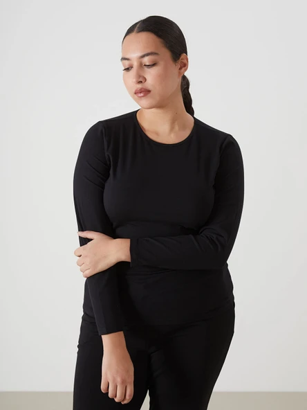 LCWAIKIKI Basic Siyah Bisiklet Yaka Kadın Body - Resim 2