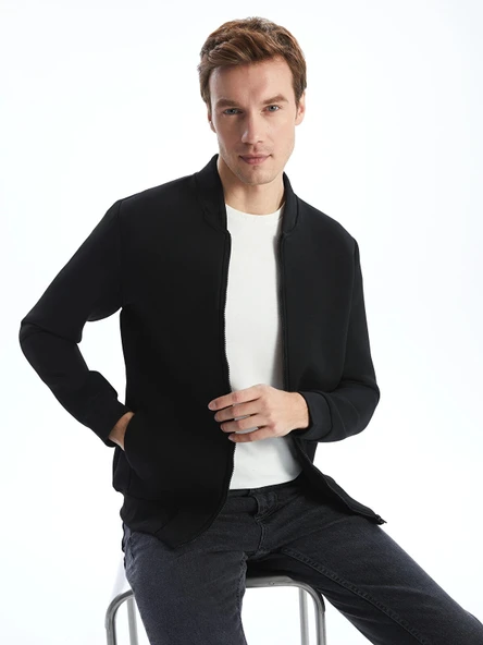 LCWAIKIKI Basic SİYAH Kolej Yaka Uzun Kollu Erkek Fermuarlı Sweatshirt ürün görseli 1