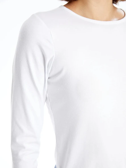 LCWAIKIKI Basic Beyaz Bisiklet Yaka Kadın Body - Resim 4