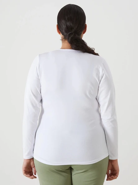 LCWAIKIKI Basic Beyaz Bisiklet Yaka Kadın Body - Resim 8