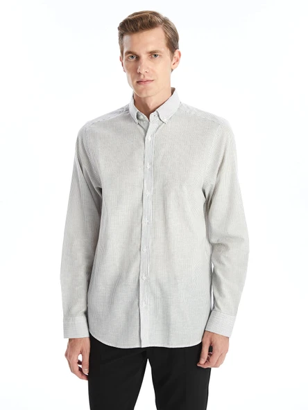 SOUTHBLUE Lacivert Slim Fit Uzun Kollu Çizgili Poplin Erkek Gömlek ürün görseli 1
