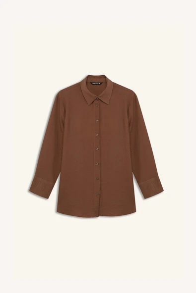 Defacto C3819 Kahve Regular Fit Basic Düz Uzun Kollu Gömlek ürün görseli 1