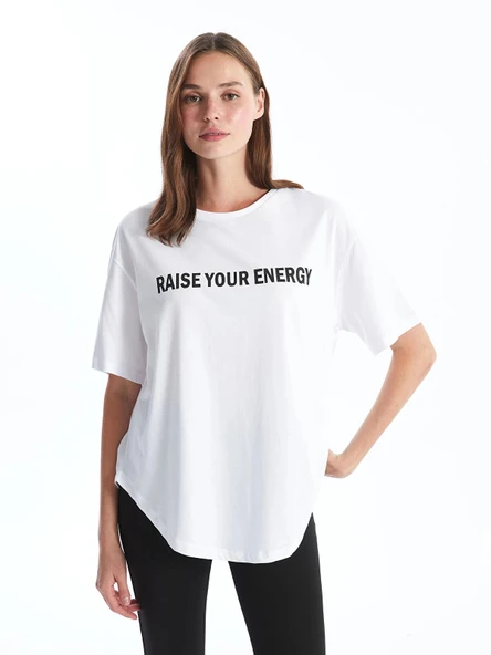 XSIDE ACTIVE Beyaz Bisiklet Yaka Baskılı Kadın Spor Tişört ürün görseli 1