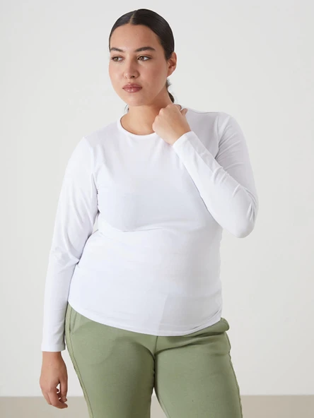 LCWAIKIKI Basic Beyaz Bisiklet Yaka Kadın Body - Resim 2
