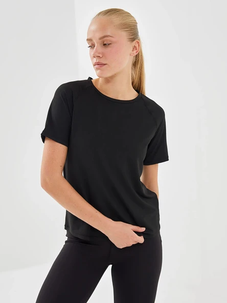 XSIDE ACTIVE Siyah Bisiklet Yaka Reflektör Baskılı Kadın Spor Tişört ürün görseli 1