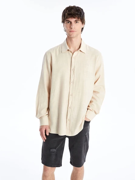 XSIDE Bej Regular Fit Uzun Kollu Poplin Erkek Gömlek ürün görseli 1