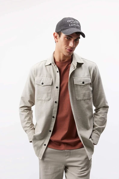 Defacto B2654 Bej %100 Pamuk Regular Fit Polo Yaka Basic Düz Uzun Kollu Gömlek ürün görseli 1