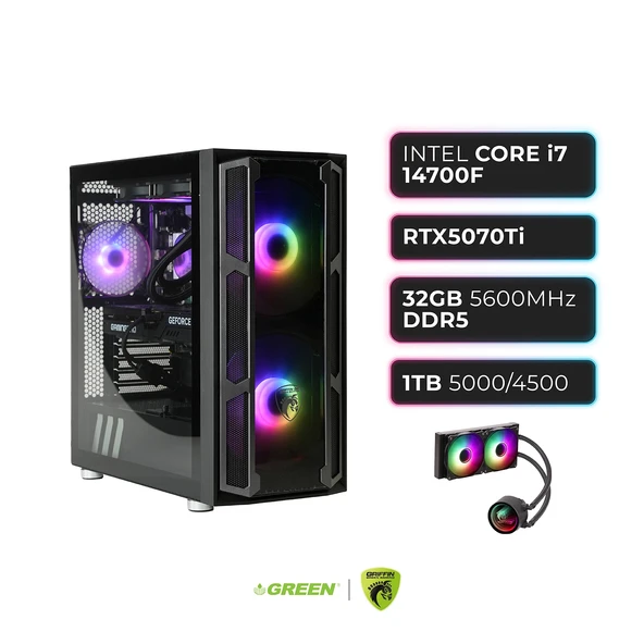GREEN GRIFFIN G6  RTX 5070TI  Intel i7-14700F  32 GB DDR5 Ram  1TB SSD  Sıvı Soğutucu  Oyuncu OEM Paket ürün görseli 1