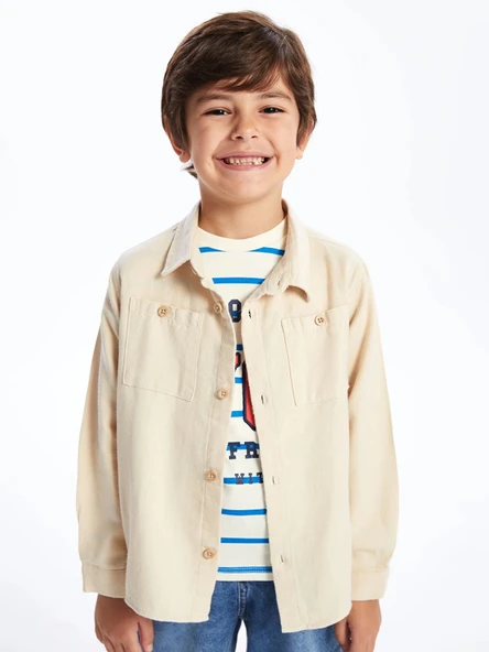 LCW Kids Bej Uzun Kollu Basic Erkek Çocuk Gömlek ürün görseli 1
