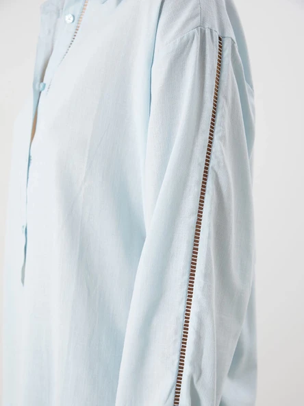 LCW Vision Mavi Oversize Kadın Gömlek - Resim 3