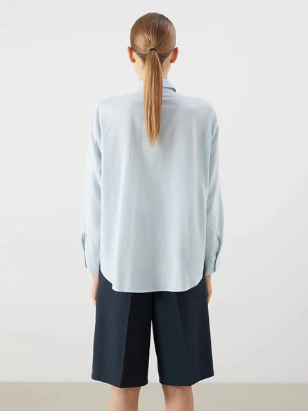 LCW Vision Mavi Oversize Kadın Gömlek - Resim 4