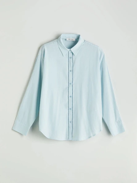 LCW Vision Mavi Oversize Kadın Gömlek - Resim 5