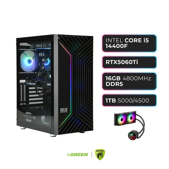 GREEN GRIFFIN G3 PLUS  RTX 5060TI  Intel i5-14400F  16 GB DDR5 Ram  1TB SSD  Sıvı Soğutucu  Oyuncu OEM Paket ürün görseli 1