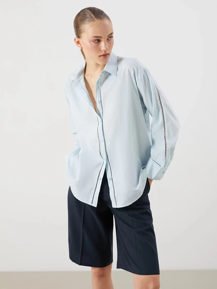 LCW Vision Mavi Oversize Kadın Gömlek ürün görseli 1